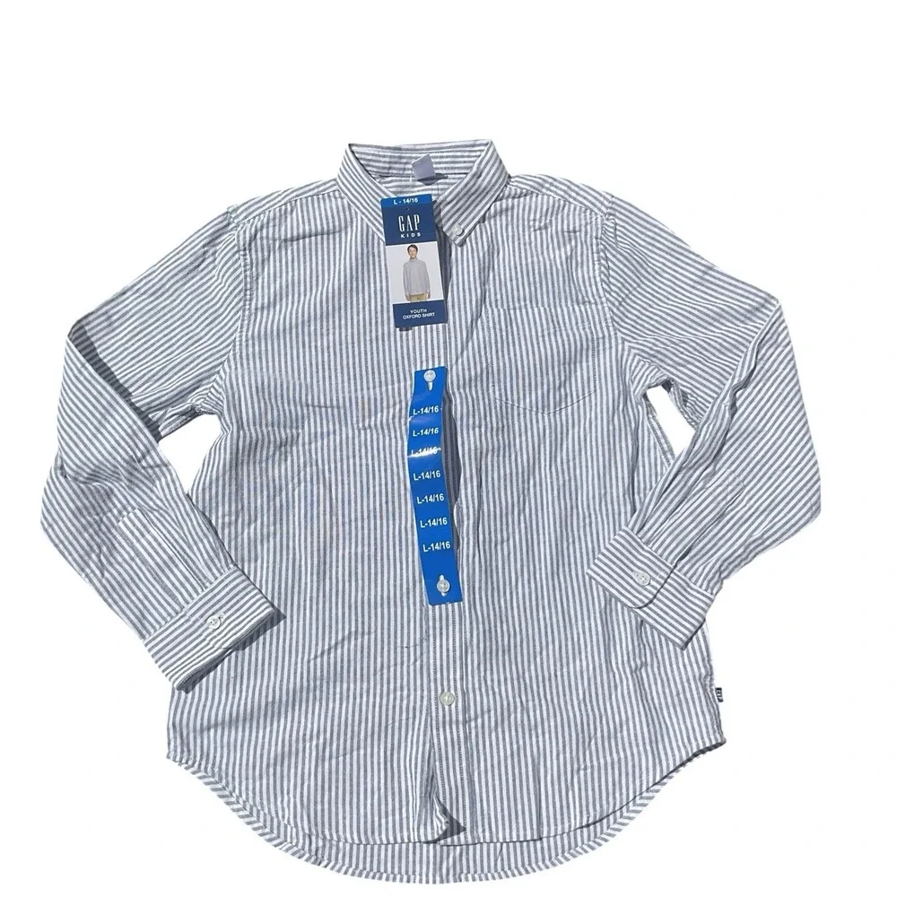 Boys Gap Kids Youth Oxford Shirt Long Sleeves, Blue Size L (14/16) NWT
